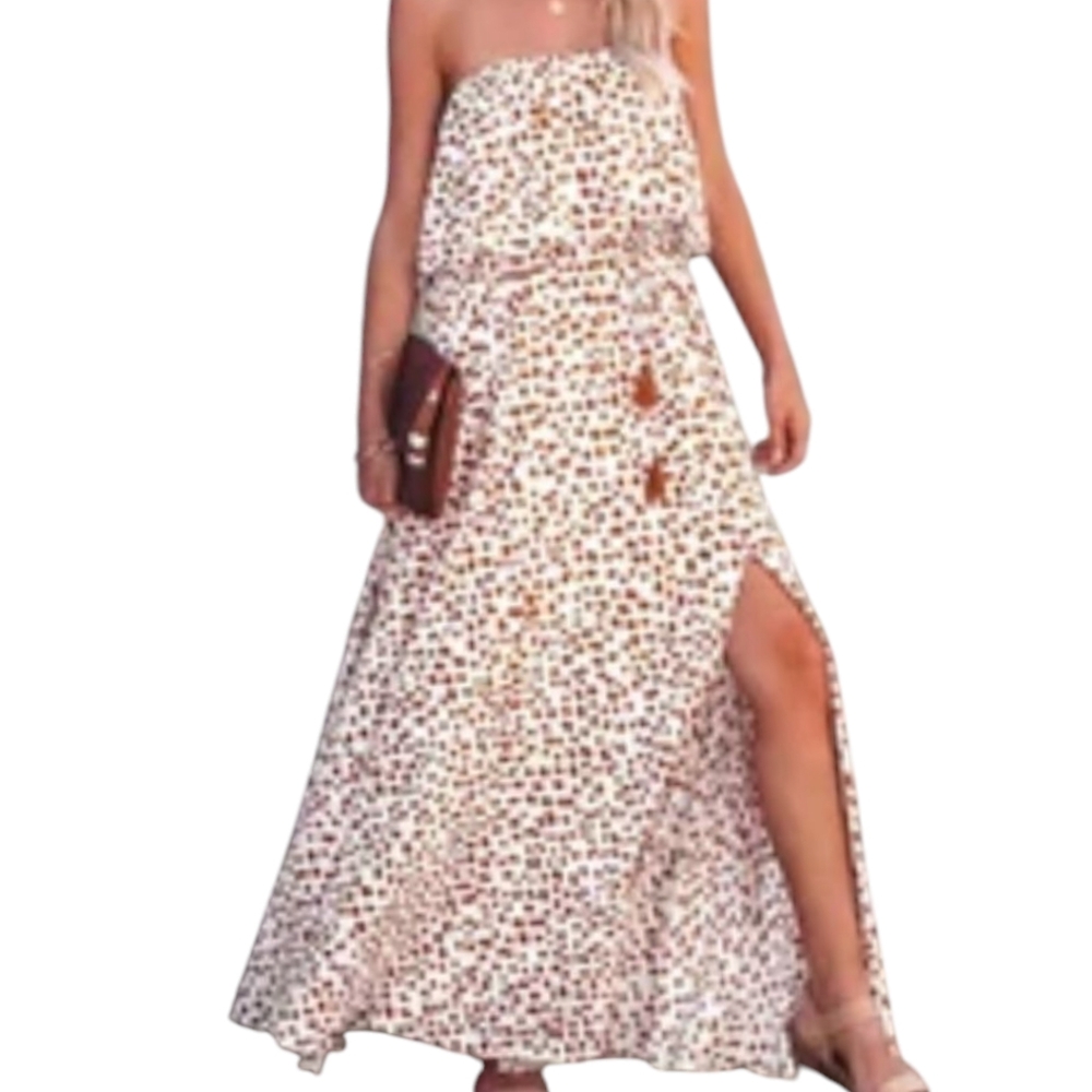 Amazon Cream and Brown Strapless Dress
